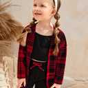 WDIRARA Toddler Girl's 3 Pieces Plaid Open Front Top and and Cami and Leggings Set Black and Red 5Y
