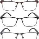 CRGATV 3-Pack Reading Glasses for Men Blue Light Filtering Full Frame Metal Readers Anti Uv/Eye Strain/Glare (+2.75 Magnification Strength)