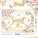 Avezano Sweet 16 Backdrop Blush Pink Flower Butterfly 16th Birthday Party Background for Girls Sweet 16 Birthday Banner Cake Table Cake Dessert Table Decorations (Pink, 7x5 ft)