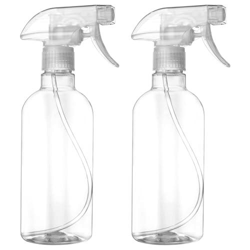 DIYSELF 2 Pack Spray Bottles for Cleaning 16.9 oz/500 ml Water Empty Spray Bottle Heavy Duty Plastic Clear Squirt Mist Spray Bottle with Nozzle for Hair Plants Pets Alcohol Sprayer Weighing Bottles