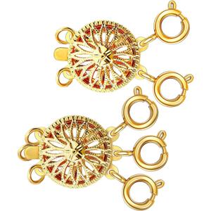 Necklace Layering Clasps Separator for Women 14k Gold & Silver Tangle Free Safety Jewelry Locking Clasp Converter Chain Extender (2 pcs Gold Yellow)