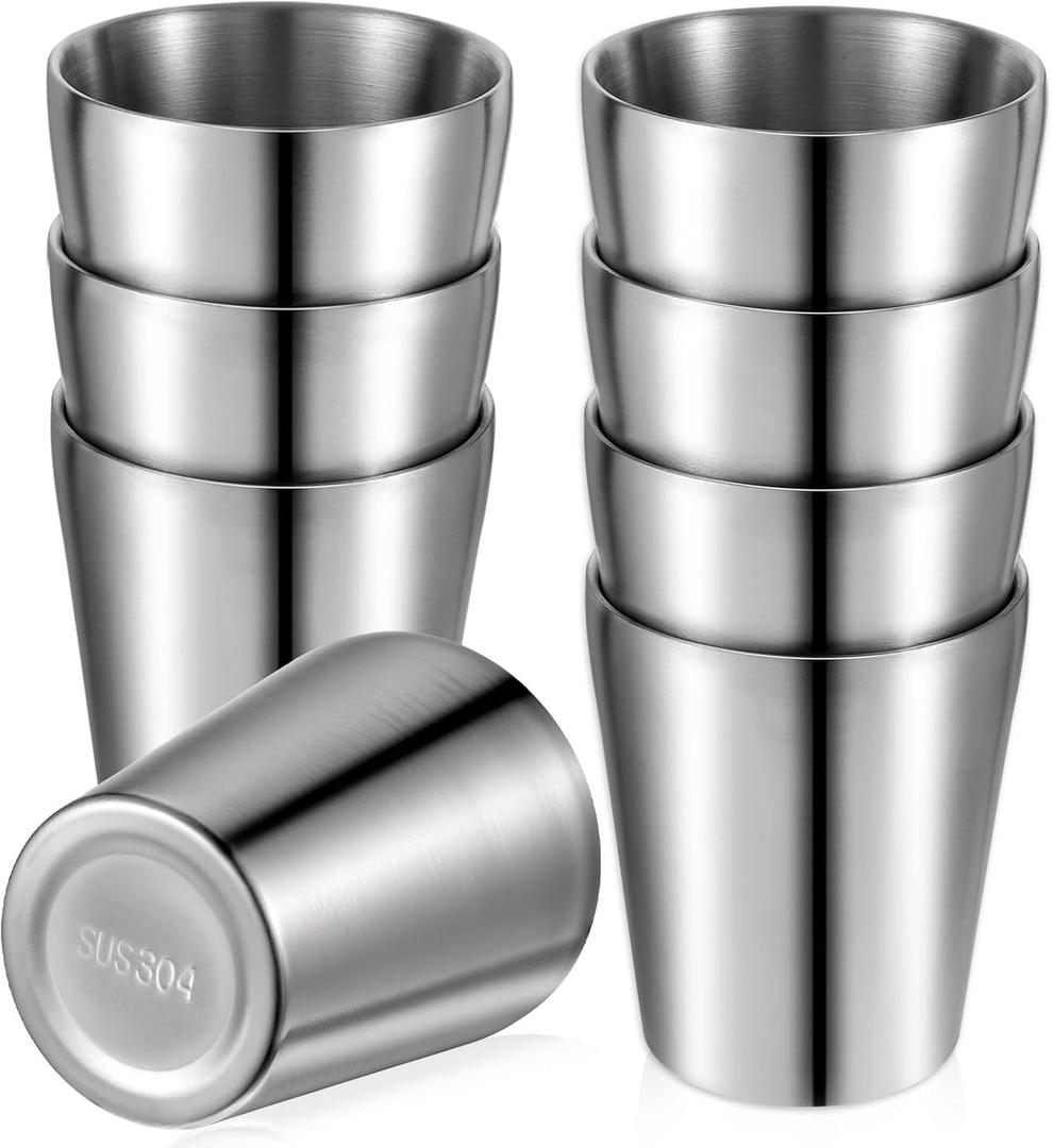 8 Pack Stainless Steel Insulated Cup, 10 oz Stackable Metal Double Wall Vacuum Insulated Cup Reusable Camping Mugs for Home RV BBQ Office Party Bar Travel Camping Outdoor(Sliver)