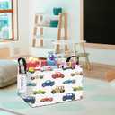 Rectangular Kids Car Storage Basket, Collapsible Fabric Toy Organizer Bin with Handles, Cute Cartoon Car Pattern Storage Box for Boys Room, Nursery, Playroom, Closet (Car)