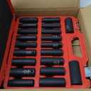 DISEN 20PCS 1/2" Impact Socket Set, Deep Sockets SAE 13/16"-3/8" & Metric 10-24mm, 6-Point Cr-V & Alloy Steel, 1/2 Inches Drive Impact Socket Set,Rugged Construction, Enhanced Storage Case