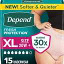 Depend Fresh Protection Adult Diapers, Incontinence Underwear for Women, Disposable, Maximum, XL, Blush, 15 Count
