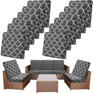 Newwiee 12 Pcs Patio Cushion Covers Outdoor Stretch Sofa Couch Cover Replacement Couch Slipcover Sofa Seat Chair Porch Patio Furniture Protector, Flexibility Washable(Dark Gray,Moroccan)