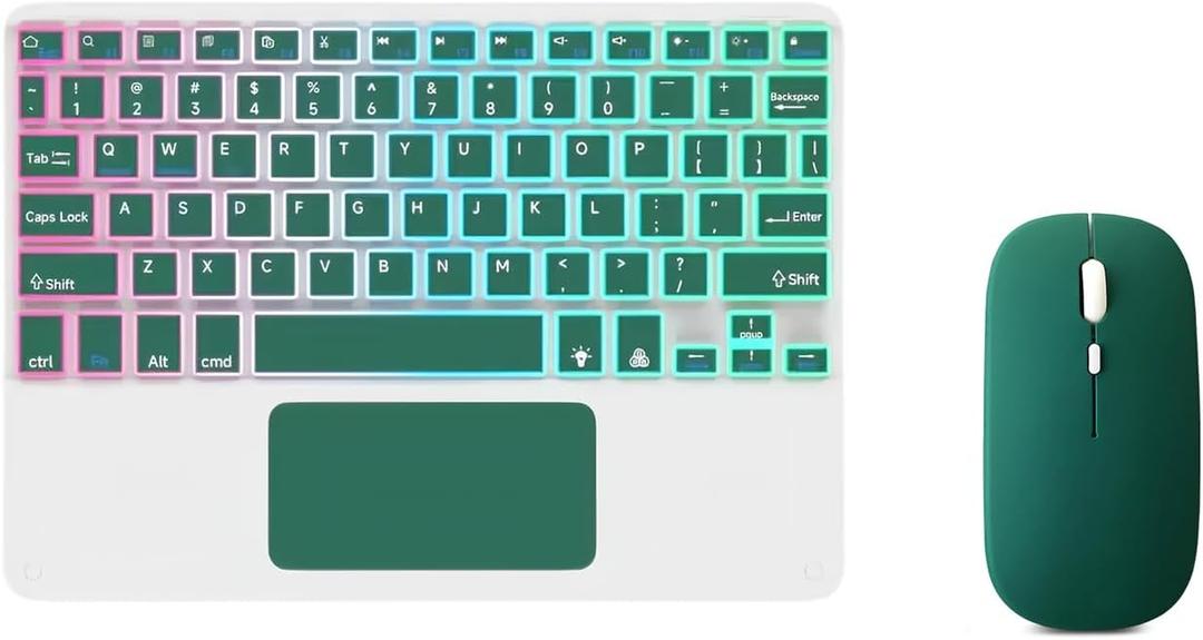 Ultra-Slim Bluetooth Keyboard with Built-in Touchpad and Mouse Portable Mini Wireless Keyboard Rechargeable 7-Color Backlit for Apple iPad iPhone Samsung Tablet iPhone Smartphone iOS Android Windows (green hill)