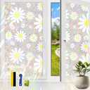 Window Film, Privacy Window Film Stained Glass Rainbow Films Decorative Static Clings Sun Blocking Window Stickers Decals Coverings Tint for Home Heat Control, Daisy Floral Pattern Set of 2