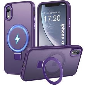 HuwaiH Magnetic Stand for iPhone XR Case, Military-Grade Protection, Anti-Fingerprint Anti-Scratch Translucent Matte Phone case for iPhone XR(Purple)