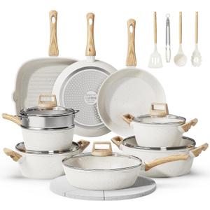 24 Pcs Pots and Pans Set, Non Stick Ceramic Cookware Set with 3 Stockpots, Healthy Non-Toxic, Large Capacity, Induction Compatible, PFAS/PTFE/PFOA Free, Cream White