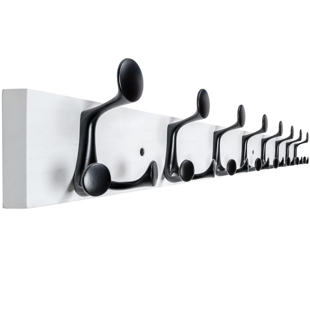 WEBI Coat Rack Wall Mount,43" Solid Wood Coat Hooks Wall Mounted Coat Hanger,16" Hole to Hole,Heavy Duty Hook Rack Rail,8 Triple Hooks for Hanging Coats,Jacket,Clothes,Hat,Backpack,White