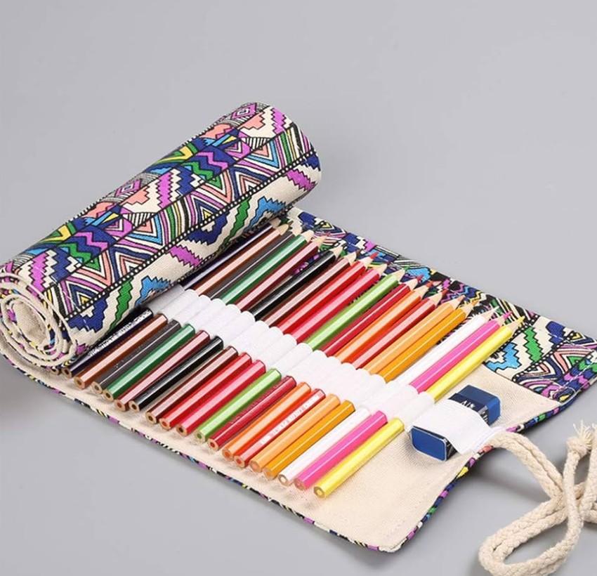 Funny live 36/48/72 Slots Colored Pencil Wrap Pencils Roll Holder Coloring Pencils Organizer Holder Colored Pen Paint Brush Storage Pouch Portable for Artist Student (National style, 48 Slots)