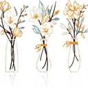 Zzbakress 3 Pcs Metal Flowers Wall Arts Rustic Farmhouse Decor Bathroom Wall Decor Dining Room Wall Decor Minimalist Decor Housewarming Gifts(Multicolored) (Beige Gold)