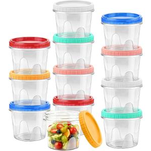 12 Pack Freezer Containers with Screw On Lids, 24oz Stackable Reusable Food Storage Container, Airtight Plastic Storage Containers with Twist Top Lids for Food Sauce Jello Soup