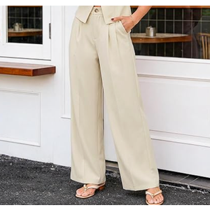 ZESICA Women's Summer Wide Leg Pants Business Casual Outfits Work Clothes (Large, Apricot)