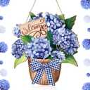 Barydat Spring Door Decorations Blue Hydrangea Wreaths Sign Flowers Spring Door Hanger Rustic Wooden Easter Welcome Hanging Wreath Decorations for Summer Front Indoor Home Porch Wall Windows