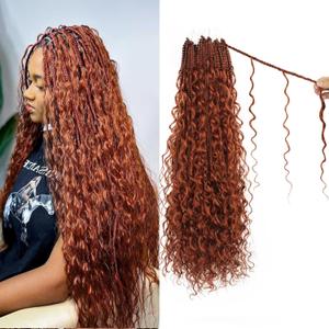Boho Boho Crochet Braids Human Hair Mixed 18 Inch Goddess Box Braids with Human Hair Mixed Curls Ginger Color Bohemian Braids for Black Women (18Inch #350) 