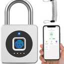 eLinkSmart Fingerprint Gym Locker Lock, Keyless Biometric Padlock, Weatherproof Electronic Digital Smart Combo Pad Lock for Outdoor Fence Gate Storage Fridge Helmet Ski Pool Shed (Silver, with Cable)