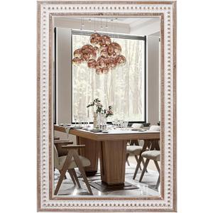 35x23 Inch Boho Wooden Rectangle Mirror for Bathroom, Rustic Farmhouse Decorative Wall Mirrors for Bedroom, Living Room, Entryway - Vertical or Horizontal Hanging