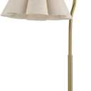 Table Lamp with Beige Pleated Linen Shade, Curved Gold Metal Base, E26 Socket 23" Tall Modern Bedside Desk Lamp for Bedroom, Living Room, Office Bulb Not Included