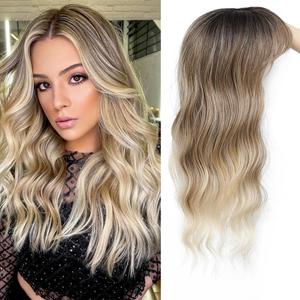 Hair Toppers for Women, 20Inch Toppers Hair Pieces for Women with Thinning Hair Side Clip in Bangs 360 3D Big Coverage Base Curly Wavy (Ombre Highlights Light Brown with Dark Root)