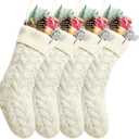 Pack 4,18" Unique Ivory White Knit Christmas Stockings Style3