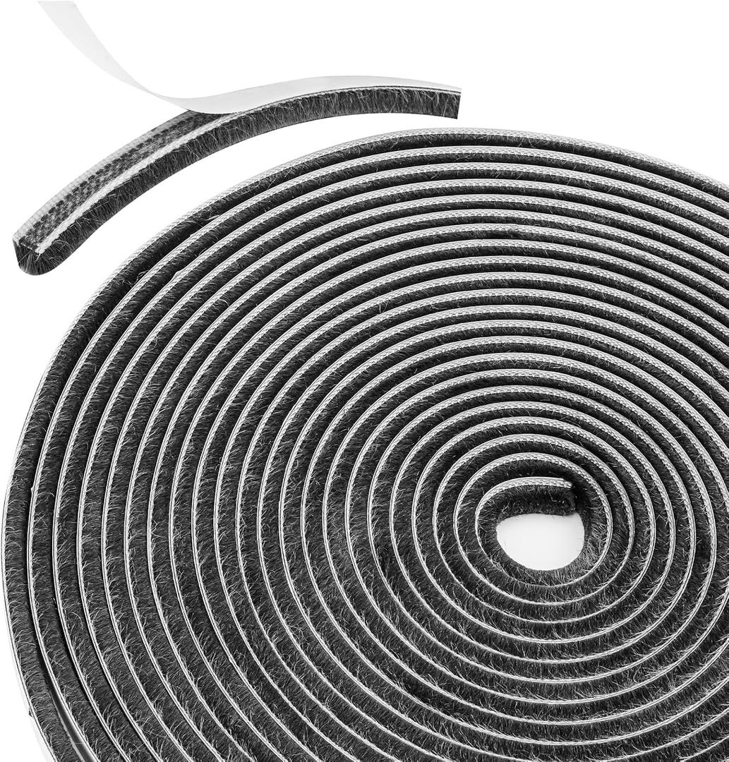 33FT Brush Weather Stripping, 0.35"W x 0.2"T High-Density Self-Adhesive Seal Strip for Doors and Glass Doors, Draft Blocker for Windproof, Dustproof, and Soundproof, Easy Cut & Install, Gray