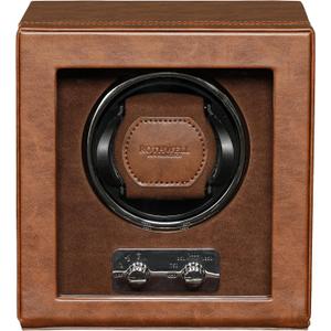 ROTHWELL Single Watch Winder for Automatic Watches with Quiet Motor with Multiple Speeds and Rotation Settings (Tan/Brown)