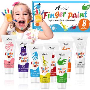 AROIC 8PCS Washable Finger Paint for Kids, Non-Toxic Finger Paints 8Colors, Art Supplies for Toddlers, Painting Supplies for Kids Boys Girls Gifts, Hand Paint DIY Crafts (1.05 Fl Oz (Pack of 8))