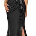Miusol Women's Vintage V-Neck Slim Style Ruffle Split Evening Formal Maxi Dress, XL