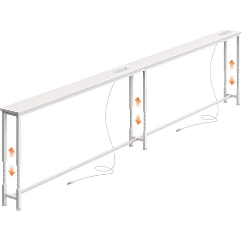 Huuger 102.4 Inch Sofa Table with Power Outlets, 23.9’’-34.4’’ Height Adjustable Range, Behind Couch Table with USB-C Ports, Sofa Tables Narrow Long, Skinny Console Table, for Small Spaces, White