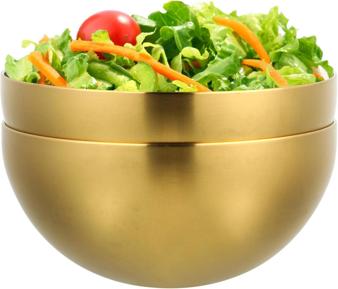 IMIKEYA 1pcs Korean Stainless Steel Bowls Soup Bowls 6" Metal Mixing Bowl Small Serving Bowls Noodle Kitchen Prep Bowl for Noodle Ramen Pasta Salad Cereal Snacks Golden