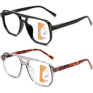 JO Progressive Multifocus Reading Glasses Men Women - No Line Progressive Reader Half-Rim for Mid-Near, 2Pcs