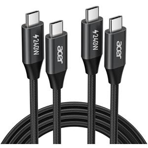 acer USBC Cable, 240W USB C Cable (6.6FT/2 Pack), C to C Fast Charging Nylon Braided Type-C Charger Cord Compatible with iPhone16/15 Pro Max, Galaxy S25/S24, MacBook Pro/Air, iPad, Laptop, etc.