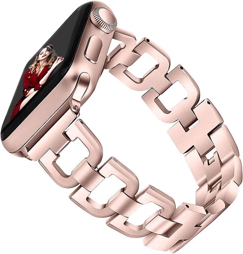 OULUCCI Bands Compatible Apple Watch Bands 41mm 40mm 38mm Women Iwatch Rose Gold Series 9 8 7 6 5 4 3 2 1, D-Shape Apple Watch Bands for women