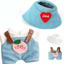 17 cm Doll Clothes, 3-Piece Set Stylish Clothes for 17cm Labubu, Premium Outfit with Accessories - Red Heart Cyan Hat & Polo Shirts & Peach Romper (NO Doll)