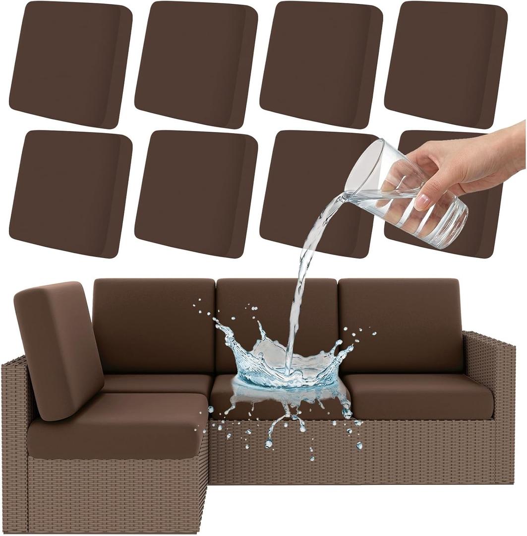 Smiry Waterproof Patio Cushion Covers, Stretch Outdoor Couch Slipcovers Replacement Washable Furniture Protector Sofa Chair Seat Cover for Dogs and Pets (8 Pcs, Coffee)
