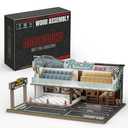 MOCBURIKU 1/64 Scale Diecast Car Diorama, 67pcs Wooden Display Case Garage for Hot Wheels with LED Light, Showcases 5 Model Cars (Racetrack)