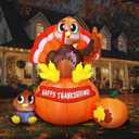 Joiedomi 6 ft Thanksgiving Inflatable Turkey on Pumpkin Decoration, LED Light Up Blow Up Turkey for Autumn Thanksgiving Family Party Dcor, Halloween Inflatable for Yard Garden