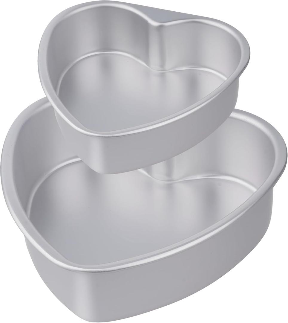 2Pcs Heart Shaped Cake Pans, Heart Baking Pan Cake Tin Mold for Valentines Weddings Birthday Party Oven DIY Desserts (6 inch & 8 inch)
