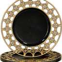 MAONAME Antique Charger Plates, 13" Round Chargers for Dinner Plate, Black Plate Chargers Set of 6, Plastic Charger Plates for Table Setting, Wedding Decoration (Black- hollow semi circle)