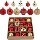 44Pcs Christmas Ball Gold and Red Christmas Ornaments Set for Garden Backyard Holiday Wedding Party Decor with 12 pcs 2.36” Large and 32 pcs 1.18” Mini Christmas Decorations Ornaments Bulk Balls