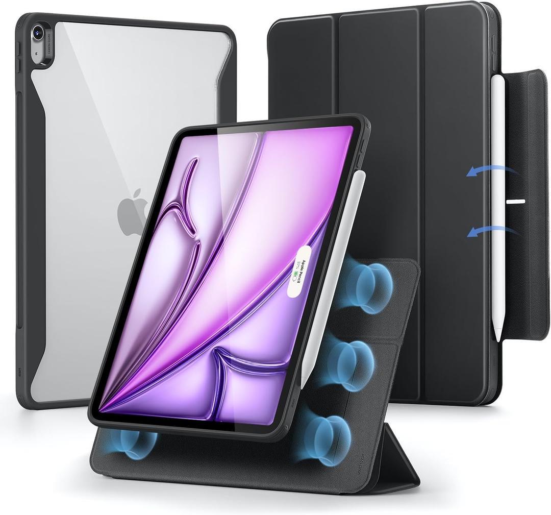 ESR for iPad Air 13 Inch Case M4/M3/M2 (2026/2025/2024) with Pencil Holder, Removable Magnetic Cover, Vertical Stand, Fully Supports Pencil Pro and Pencil(USB-C), Rebound 360 Series, Black