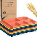 Pinkunn 8 Pcs Large 14 Inch Unbreakable Divided Plates for Kids Adults Wheat Straw Tray Dishwasher Microwave Safe Reusable Compartment Plates(Dark Blue, Dark Green, Yellow, Orange)