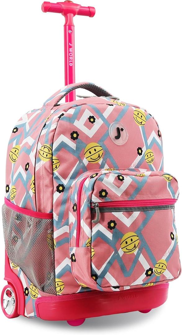 J World Sunrise Kids Rolling Backpack with Wheels for Girls Boys, Roller Bookbag for School, 18 x 13 x 9 Inches, Basketbally