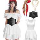 minkasic Womens Pirate Costume Dress Pirate Costumes Outfit for Women with Headscarf Corset Accessories 4PCS (Medium)