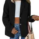 PRETTYGARDEN Blazers for Women Business Casual 2025 Fall Fashion Dressy Oversized Faux Suede Suit Jackets Work Office Clothes (Black, Large)
