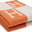 Fcteap h Blanket Soft Throw Blanket Faux Fleece Cashmere Plaid Warm Shawl Thick Knitted Plush Cozy Comfy for Women Throw Blanket for Sofa Couch Bed Queen King Size 55x66 in (Red Orange)