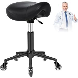 Saddle Stool Heavy Duty 400lbs - Ergonomic Thick Saddle Seat Cushion, Easy Height Adjustable, Healthy Posture No Pain, Smooth Rolling No Creaky Noises, Rolling Saddle Stool Chair with Wheels (Black1), 16.5 inches x 19 inches x 19 inches