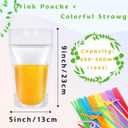 20 PCS Drink Pouches Bags with 20 Disposable Plastic Straws, Hand-held Frosted Translucent Reclosable Zipper Juice Pouches for Adults and Teens